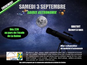 Lire la suite à propos de l’article Samedi 3 septembre: soirée astronomie